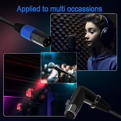 LanSenSu Right Angle XLR to Straight XLR Plug Cable, 90-Degree Female to Straight Male Balanced Cord 3-Pin to 3-Pin, (Right Angle -Female-0.5FT, 2Pack) - style: Right Angle -Female-0.5FT