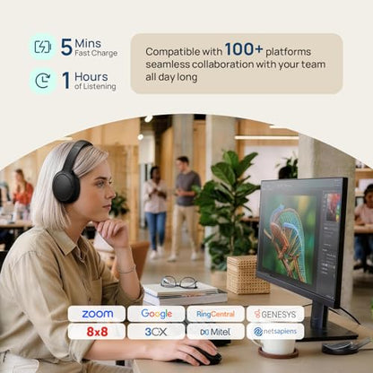 Yealink BH78 Bluetooth Headset Noise Cancelling with Mic Over Ear Headphone