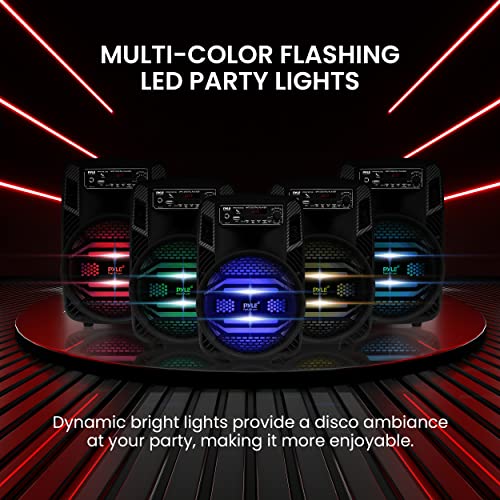 Portable Bluetooth PA Speaker System - 300W Rechargeable Outdoor Bluetooth Speaker Portable PA System w/ 8” Subwoofer 1” Tweeter, Microphone in, Party Lights, MP3/USB, Radio, Remote - color: Charcoal