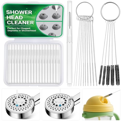 MAPVOLUT 50-in-1 Shower Head Cleaner Kit with Stainless Steel Needles | Reusable Straw Brush | Unclog Tiny Nozzles for Shower, 3D Printer, Straws, Faucets, Electronics | White - color: White