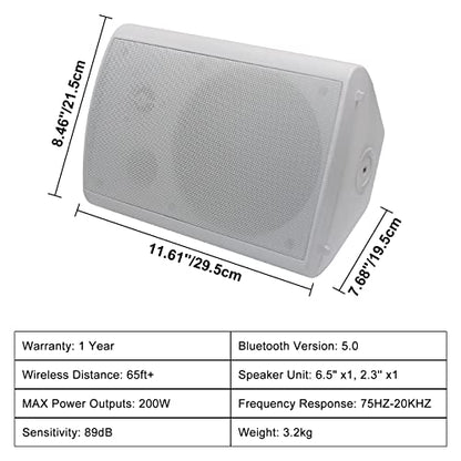 Herdio 800W 6.5 Inch Outdoor Speakers Bluetooth Waterproof Wired with Superior Amplifier, Wall Mounted Sound System, Enhanced Bass & Durable, Mountable Swivel Brackets, for Patio Home (2 Pairs, White) - color: White