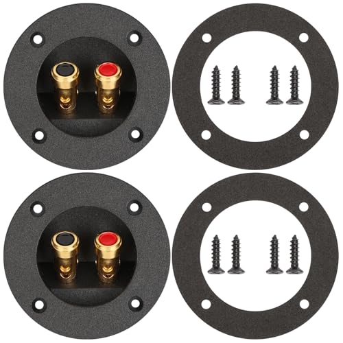 3 in Round Push Spring Speaker Terminal Cup, 2 Pack | Features 2-Way Subwoofer Box Terminal with Gold Plated Binding Posts; Bare Wire Connection. - color: 3 Inch Round Push Spring, size: 2