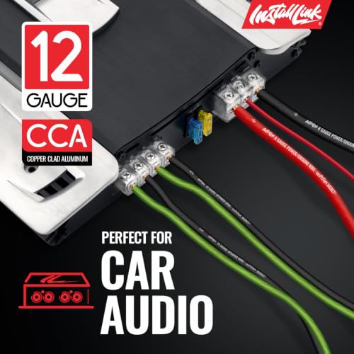 Install Link 12 AWG Gauge Speaker Wire (100 Feet) Car or Home Theater (CCA) | 12/2 Speaker Cable, 2-Conductor, Frosted Green/Black, Easy Strip, Polarity ID, for Car Audio & Home Stereo - color: Frosted Green/Black