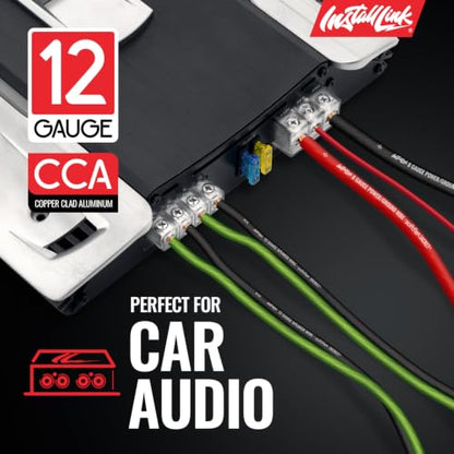 Install Link 12 AWG Gauge Speaker Wire (100 Feet) Car or Home Theater (CCA) | 12/2 Speaker Cable, 2-Conductor, Frosted Green/Black, Easy Strip, Polarity ID, for Car Audio & Home Stereo - color: Frosted Green/Black