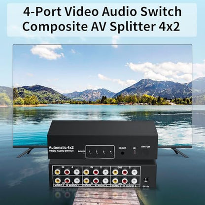 BolAAzuL 4x2 RCA Switch Splitter Composite Video L/R Audio Selector Box | 4 in 2 Out RCA Video Stereo Audio Switcher 4-Way AV Splitter Selector Switch for Retro Game Console Wii PS2 Xbox DVD STB HDTV - style: 4 in 2 out