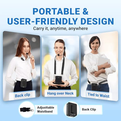 Voice Amplifier Wireless Microphone Headset B002, Original Sound Portable | Microphone and Speaker Set, 15W Megaphone Speaker with Bluetooth Mic, Personal PA System for Teachers Classroom Tour Guide