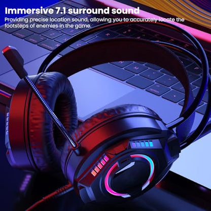 LICAEVEY Wired USB Gaming Headset for PC Switch Mobile Devices, 3.5mm RGB Headphones with 50mm Driver Unit 7.1 Surround Sound Noise Cancelling Microphone (Black) - color: Black