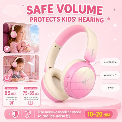 Kids Wireless Headphones for Girls,Over-Ear Kids Headset - color: Pink