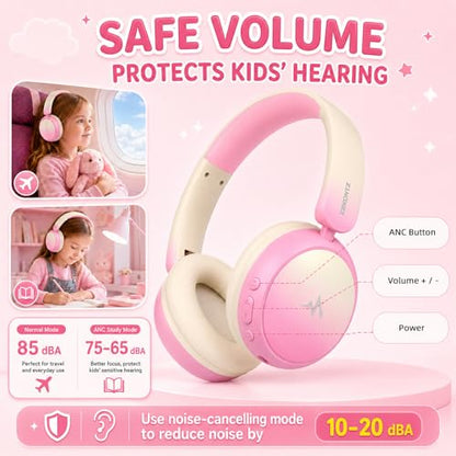 Kids Wireless Headphones for Girls,Over-Ear Kids Headset - color: Pink