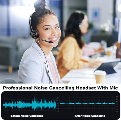 Voistek USB Headset with Noise Cancelling Mic,Wired Headphones for pc | Noise Cancelling Mic,USB-A Cable & USB-C Adapter,In-Line Volume Control,Mute Button for Teams Zoom,Home Office,VoIP - color: Black