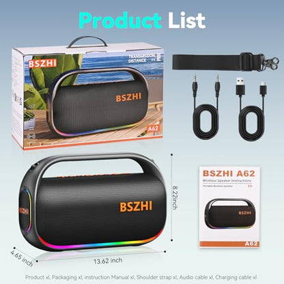 80W(120W Peak) Bluetooth Speaker Loud, Portable IPX6 Waterproof Bluetooth Speakers Wireless TWS for Outdoor, Party, Travel, and Beach Camping with Light, BT5.0, USB/TF Card, AUX