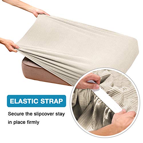 Flamingo P Super Stretch Couch Cushion Cover 1 Pack Individual Seat Slipcover with Elastic Bottom, Machine Washable Furniture Protector (1 Seat Cushion Cover, Biscotti Beige) - color: Biscotti Beige, size: 1 Seat Cushion Cover