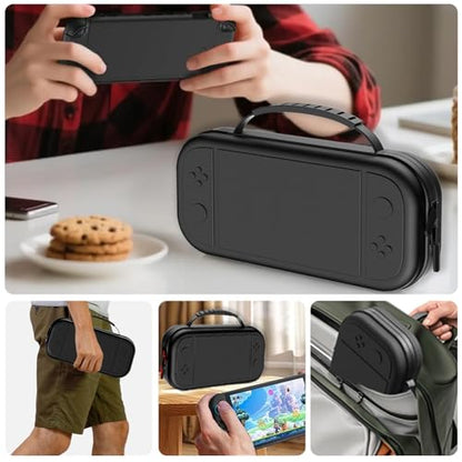 Gaekol Slim Carrying Case for Nintendo Switch 2 (2025), Portable Hard Shell Travel Case for Switch 2 Console, Game Slots, Joy-Cons and other Accessories (PU Leather-Black) - style: Pu Leather-black