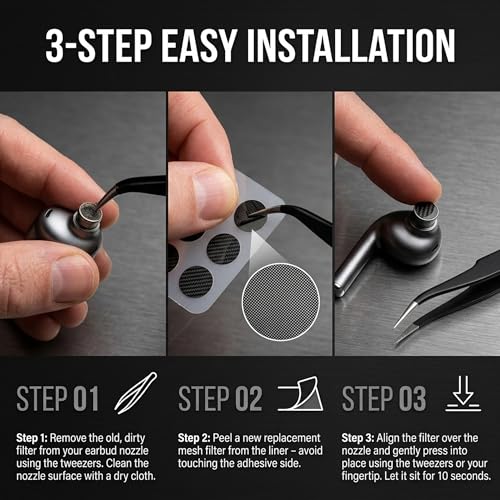20Pcs Mesh Filter Set for Earbuds IEM 4mm 200 Mesh with Tweezers