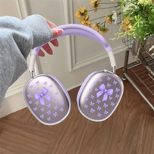 Cute Purple Bowa Clear Case for Airpods Max Headphones Kawaii Girl Printed Soft TPU Ear Cups Cover Anti-Scratch Silicone Ear Pad Protective Case Lovely Headband Cover for Apple Airpods Max - color: Purple bow A