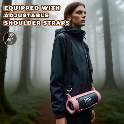 Silicone Cover Compatible with JBL Flip 7 Waterproof Portable Speaker with Shoulder Strap (Pink) - color: Pink