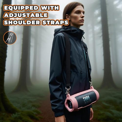 Silicone Cover Compatible with JBL Flip 7 Waterproof Portable Speaker with Shoulder Strap (Pink) - color: Pink