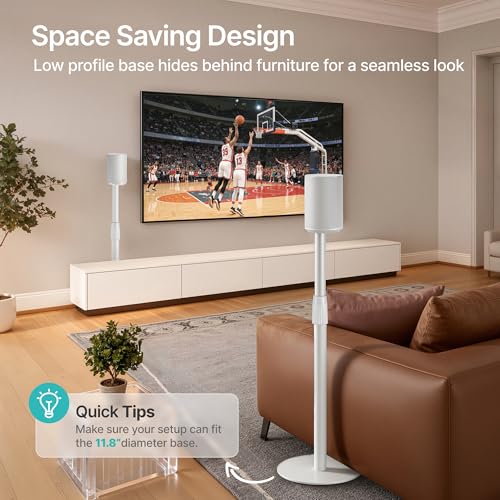 26.9"-42" Speaker Stands Pair Compatible with Sonos Era 100 and 300, 1 Pack | Height-Adjustable from 26.9"-42", Cable Management, 11lbs Capacity, White, 1 Pack - size: 1 Pack