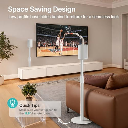 26.9"-42" Speaker Stands Pair Compatible with Sonos Era 100 and 300, 1 Pack | Height-Adjustable from 26.9"-42", Cable Management, 11lbs Capacity, White, 1 Pack - size: 1 Pack