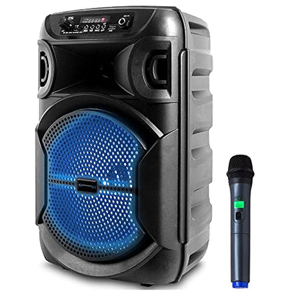 Technical Pro 8 Inch Portable 800 W Bluetooth Speaker W/Woofer & Tweeter | Festival PA LED, Bluetooth/USB Card Inputs, with UHF Wireless Handheld Microphone w/USB Powered Receiver - style: Speaker with Wireless Mic