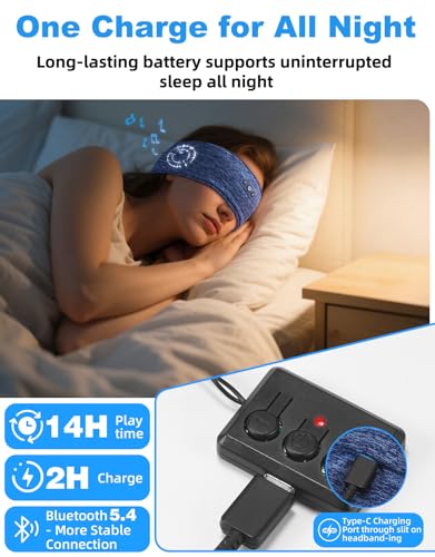 Adjustable Bluetooth Sleeping Headphones Headband for Men Women 2PCS | Hook-and-Loop, Thin Speakers, 14H Playtime, Earphones for Side Sleepers Running Workouts Sports Yoga Meditation - Blue&Gray