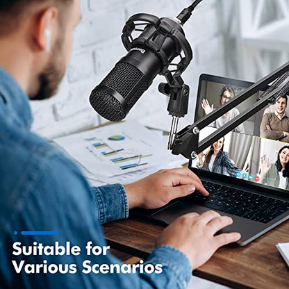 Bwrethay USB Microphone,Professional Microphone 192kHz/24Bit Plug & Play PC Computer Condenser Cardioid Mic Kit with Adjustable Boom Arm Stand Shock Mount,for Podcast,Streaming,StudioRecording, Black