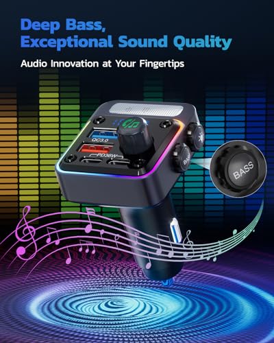 Nulaxy BR08 2-in-1 Bluetooth Transmitter Receiver with Screen & NX16 54W [PD 36W & QC3.0 18W] Bluetooth 5.3 Car Adapter