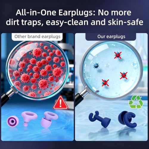 Noise Cancelling Ear Plugs Sleep 50dB NRR Side Sleep Small Ear | ultra soft silicone, reusable one-piece design, 4 sizes included, portable case - color: Dark Blue