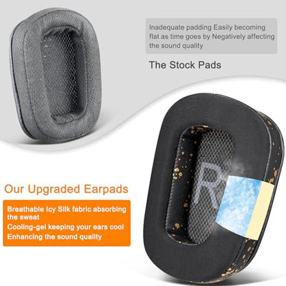 SOULWIT Cooling Gel Ear Pads Cushions Replacement for Logitech G35 G930 G933 G935 G633 G635 G533 G430 G431 G432 G433 Gaming Headset, Earpads for G332 G230 G231 G233 Headphones - Black Gold - color: Black Gold