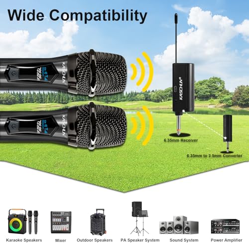 Wireless Microphone, 4 Rechargeable Handheld Dynamic Mics System | 200FT Range, Plug & Play, 10hr Battery, Karaoke Mics Set for Karaoke, Church, Wedding, Home Party, Group Singing