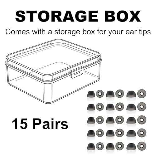 15 Pairs Replacement Ear Tips Compatible with TOZO NC9 Earbuds | Soft Silicone Eartips with Portable Storage Box (Black, S/M/L)