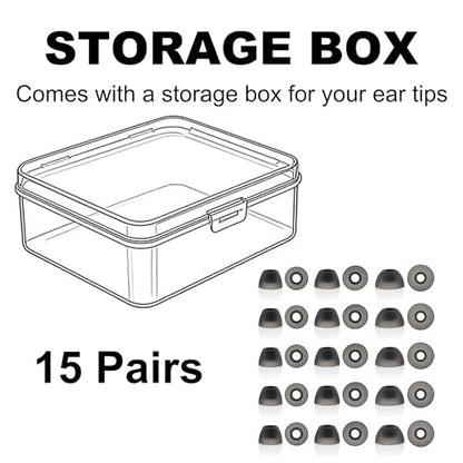 15 Pairs Replacement Ear Tips Compatible with TOZO NC9 Earbuds | Soft Silicone Eartips with Portable Storage Box (Black, S/M/L)