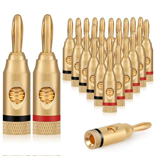 12 Pairs Speaker Banana Plugs, 24K Gold Plated Banana Plug for Speaker Wire, Home Theater, Wall Plate, for 12–18 AWG Wire