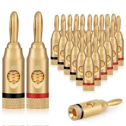 12 Pairs Speaker Banana Plugs, 24K Gold Plated Banana Plug for Speaker Wire, Home Theater, Wall Plate, for 12–18 AWG Wire