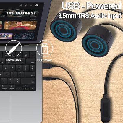 USB Mini Computer Speakers for Desktop Laptop Small PC Speakers | 1.2M,Volume Control Adjustment,with USB-Powered/3.5mm TRS Stereo Jack,for MP3 Phone