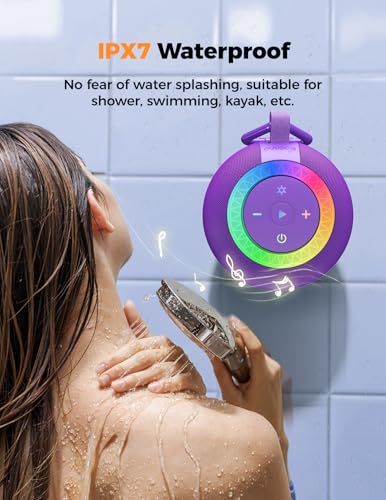dbsono Bluetooth Shower Speaker, Removable Suction Cup, IPX7, Dark Purple