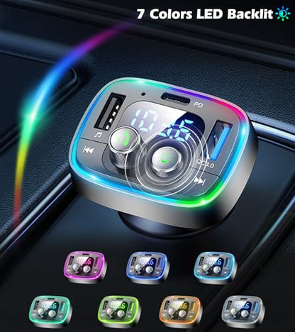 LIHAN Bluetooth Car Adapter 5.4, FM Transmitter, 48W PD/QC Charger | Enjoy Bluetooth music, GPS navigation and hands-free calling while charging devices with powerful 48W PD/QC fast charging