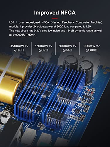 TOPPING L30 II NFCA Headphone Amplifier, 0.3uV Ultra-Low Noise, 144dB Dynamic Range, 0.00006% THD+N, Three Gain Settings, Compatible with High/Low Impedance Headphones (L30 II - Black) - color: L30 II - Black