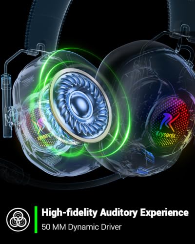Krysenix 2.4 GHz Wireless Gaming Headset for PC, PS5, PS4, Switch - Black | Bluetooth 5.4 Gaming Headphones with Noise Canceling Microphone, Cool RGB Lighting,1200 mAh Battery, Foldable, 50mm Drivers - color: Black