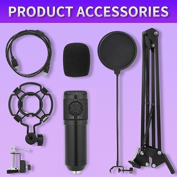 Condenser Microphone,Professional Cardioid Studio Streaming Podcast PC Computer USB Microphone Set with Adjustable Mic Suspension Scissor Arm for Broadcasting,Gaming, YouTube,Meeting