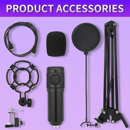 Condenser Microphone,Professional Cardioid Studio Streaming Podcast PC Computer USB Microphone Set with Adjustable Mic Suspension Scissor Arm for Broadcasting,Gaming, YouTube,Meeting