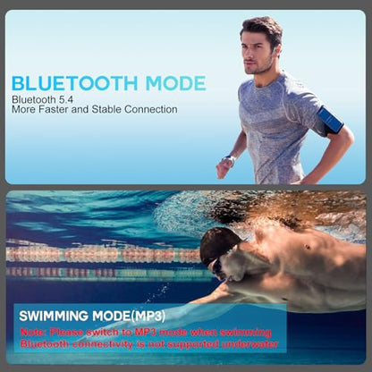 Swimming Headphones with Safelight, IPX8 Waterproof Bone Conduction Headphone Wireless Underwater Earbuds with 32GB Memory for Swimming, Cycling, Marathon
