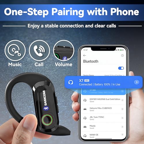 SAMCOM X7 Bluetooth Earpiece for Walkie Talkies Phone, 2 Pin K Plug Dongle | Wireless Headset with Mic for FPCN10A/FPCN30A/FPCN20A Two Way Radios, 6-8 Work Hours for Back to School (Radios Not Included)