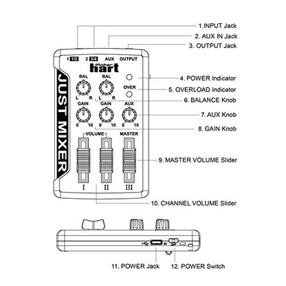 JUST MIXER Audio/DJ Mixer - Battery/USB Powered Portable Pocket Audio Mixer w/ 3 Stereo Channels (3.5mm) Plus On/Off Switch (Orange) - color: Orange