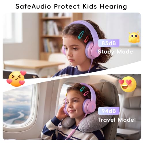 Candy Bila Wired Kids Headphones for School, Over-Ear for Boys Girls | Volume Limiter 85/94dB, HD Stereo Sound, Microphone and Wired Control,Foldable Design, Gradient Red - color: Gradient Red