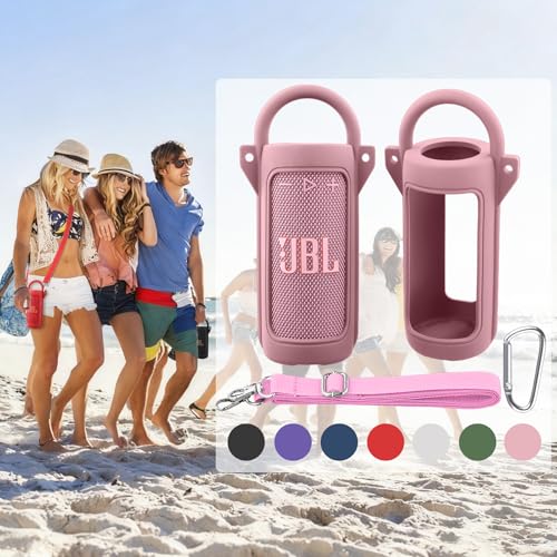 for JBL Grip Portable Waterproof Speaker Silicone Case, Army Pink | Portable Travel Soft Cover with Adjustable Shoulder Strap and Carabiner, Protective Skin Case, Anti-Slip Feet - color: Army Pink Case
