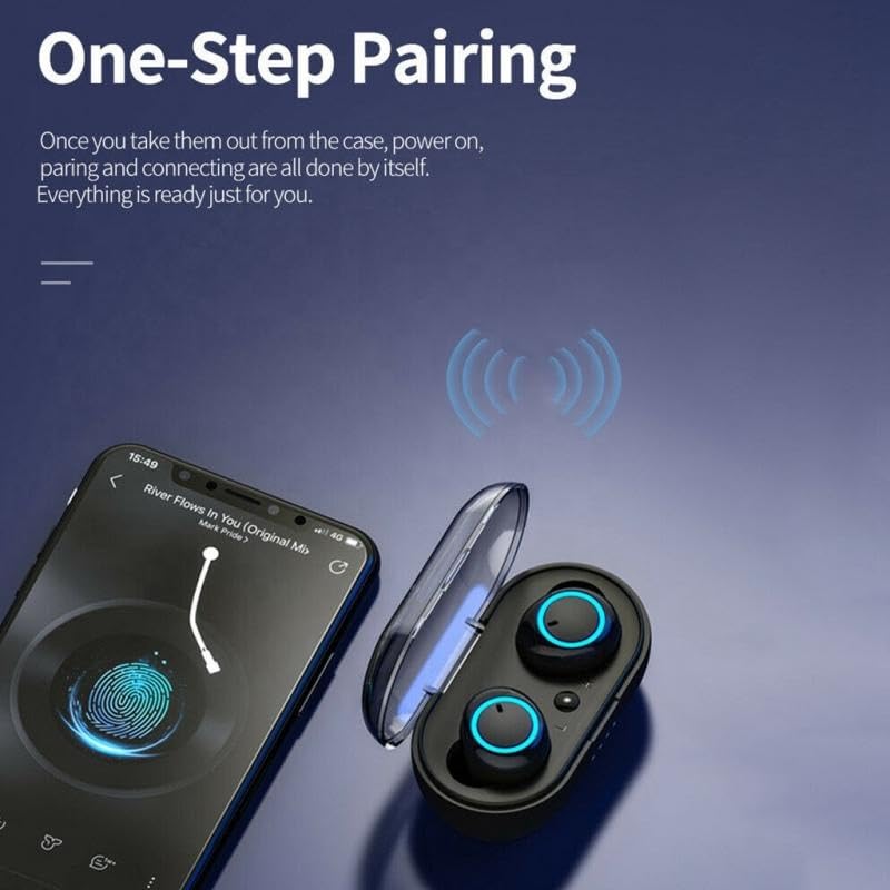 Wireless Bluetooth Earbuds with Charging Case, True Wireless Stereo, Black with Red Accents, LED Battery Indicator, Portable TWS Headphones