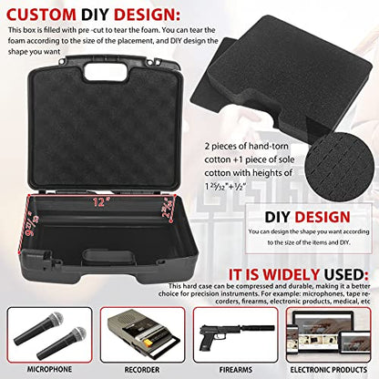 Portable Hard Case 12.2" x 9.85" x 3.77" with Customizable Diced Foam | Protects for Equipments, Electronics, Tools, Microphones, Recorder and More - size: 12"