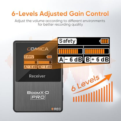 COMICA BoomX-D2 PRO Wireless Lavalier Microphone for iPhone Android Camera | Built-in 16GB Recorder, Noise Cancellation, 656ft Stable Range, Safety Audio Track, for YouTube, TikTok, Vlog, Interview