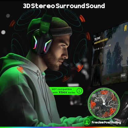 WESEARY Wireless Gaming Headsets for PC, PS5, PS4, Switch, Mac, 2.4GHz Wireless Gaming Headphone with ENC Noise Canceling Microphone, Bluetooth 5.4, Cool Lighting, 50H Battery, 50mm Drivers | 2.4GHz Wireless Gaming Headphone with ENC Noise Canceling Micro